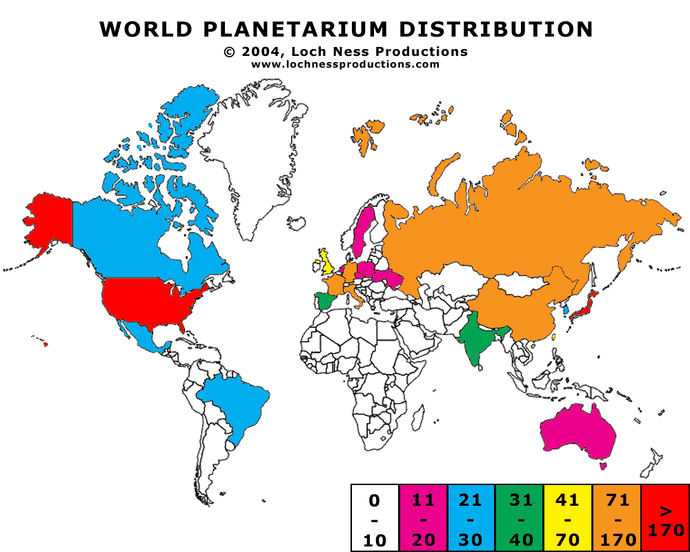 World Planetarium Distribution Map - Copyright 2004 Loch Ness Productions