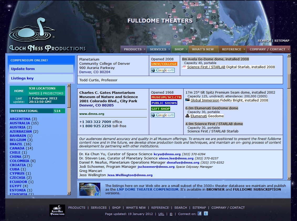 LNP Fulldome Theater Compendium page